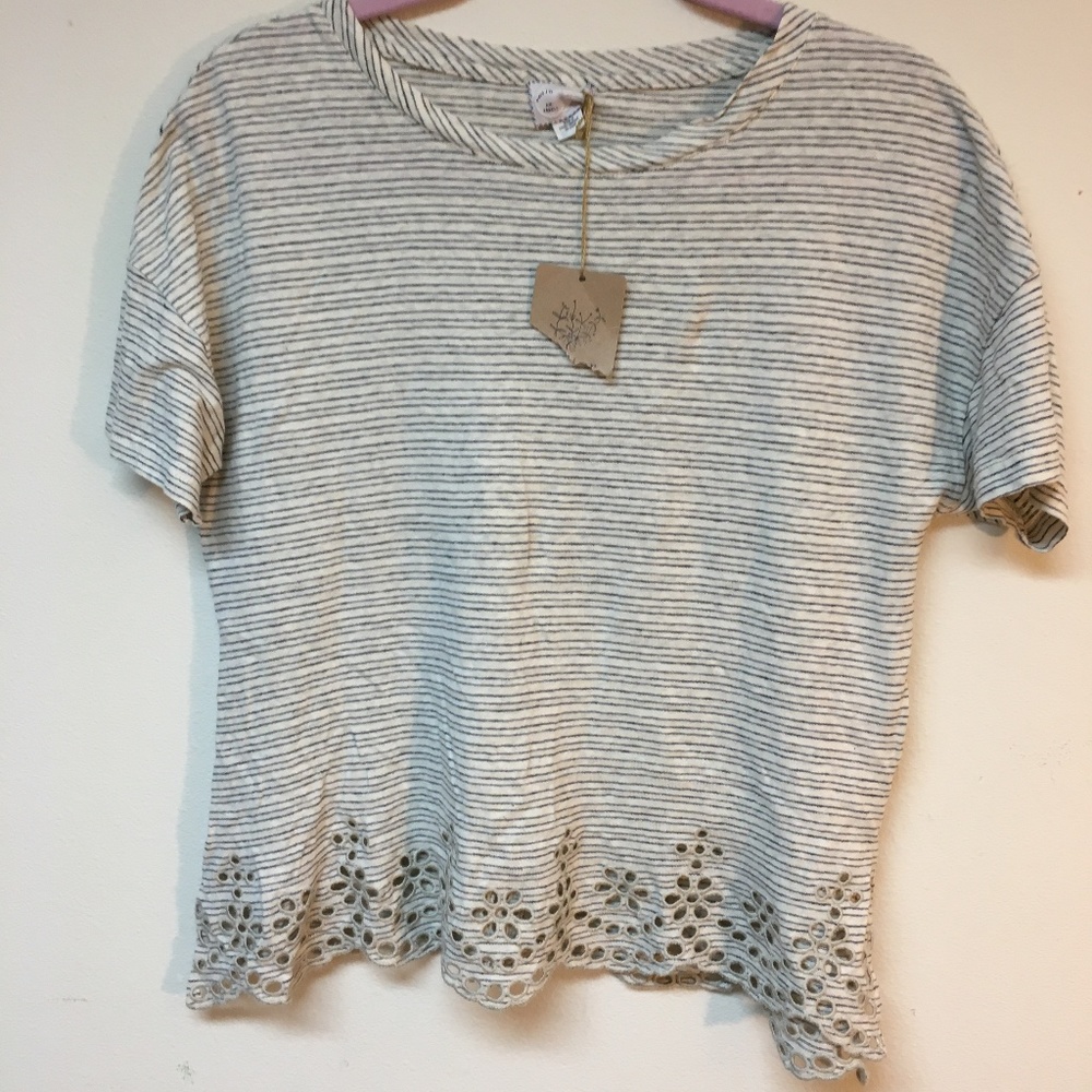 Anthropology Postmark Striped top lace NWT